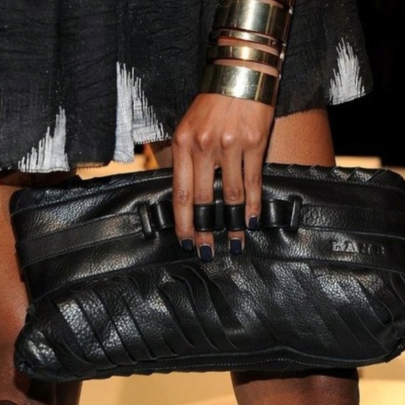 L.A.M.B. Handbags - RARE HTF L.A.M.B STRIPPED LEATHER CLUTCH